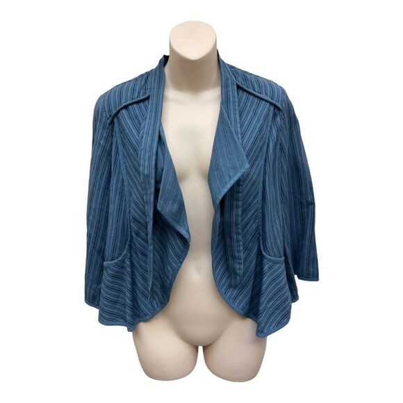 Cabi Womens Cascade Peplum Jacket Blue Pinstripe Waterfall Open Front Cotton M - Picture 4 of 7